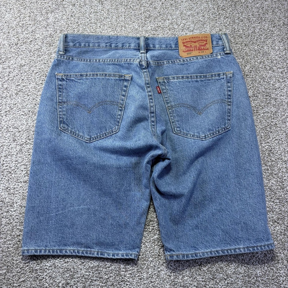 Levis 505 Shorts Mens 33 Blue Medium Wash Denim Regular Fit Bermuda 11 Inseam